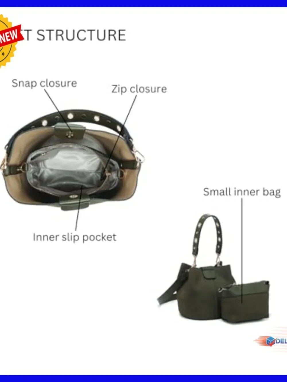 Faux Suede Bucket Bag Hobo Crossbody Shoulder Purse Detachable Strap